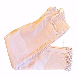 Pink Stretch Denim Ankle Pant with Frayed Cut